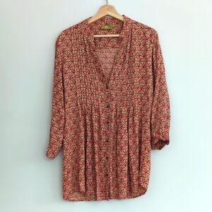 Rock‎ Flower Rock Floral Top Pintuck Button Down Blouse Size medium